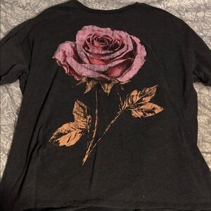 No Boundaries Black Tee with Pink Rose Graphic